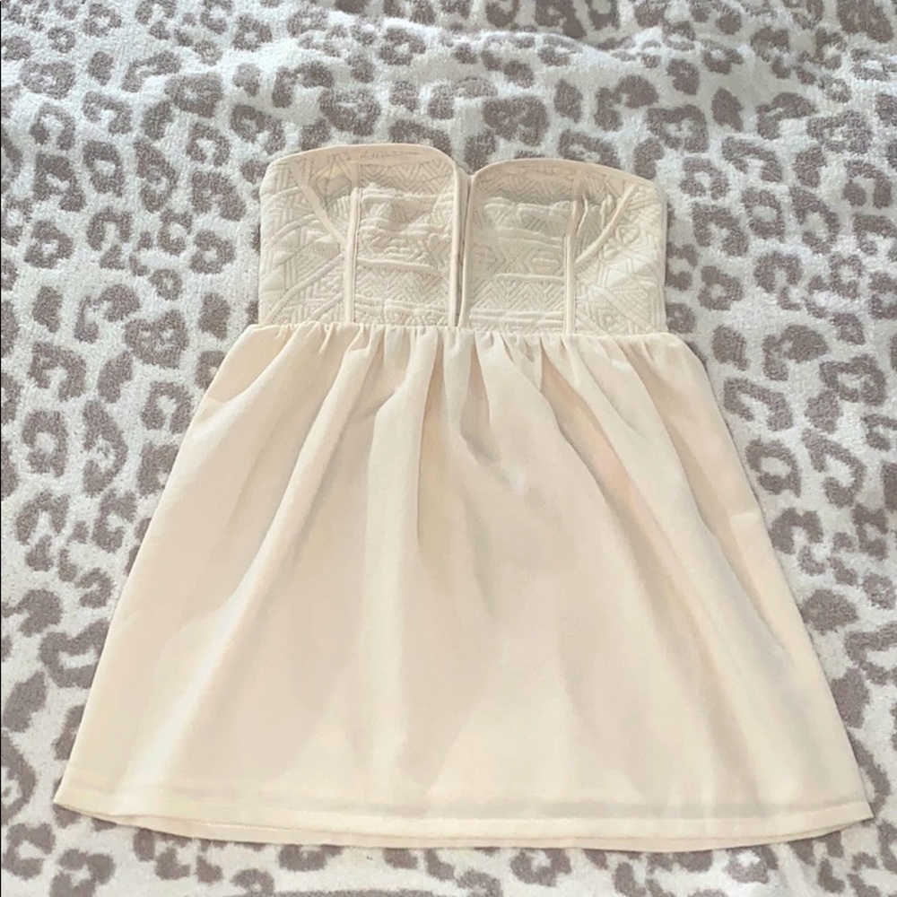 Cream strapless, summer cocktail dress